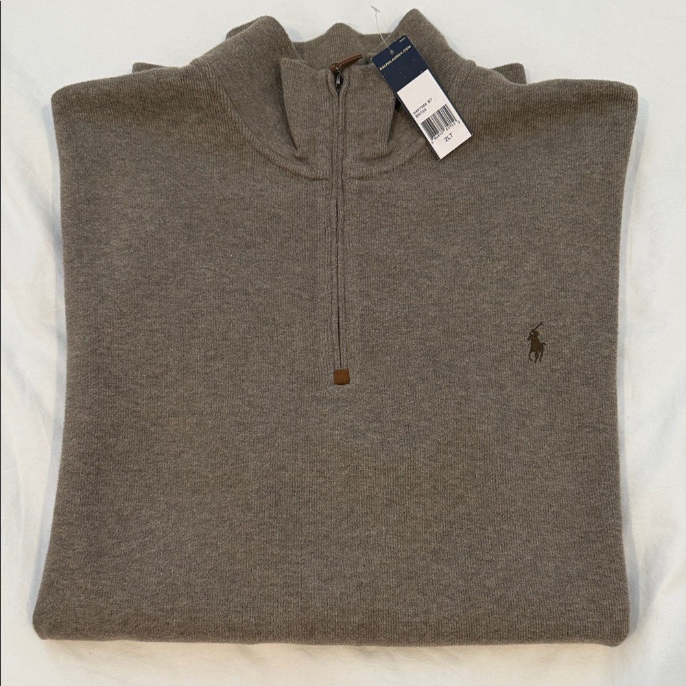 NWT Polo Ralph Lauren Estate Rib 1/4 Zip Brown Heather Big & Tall Size 2XLT